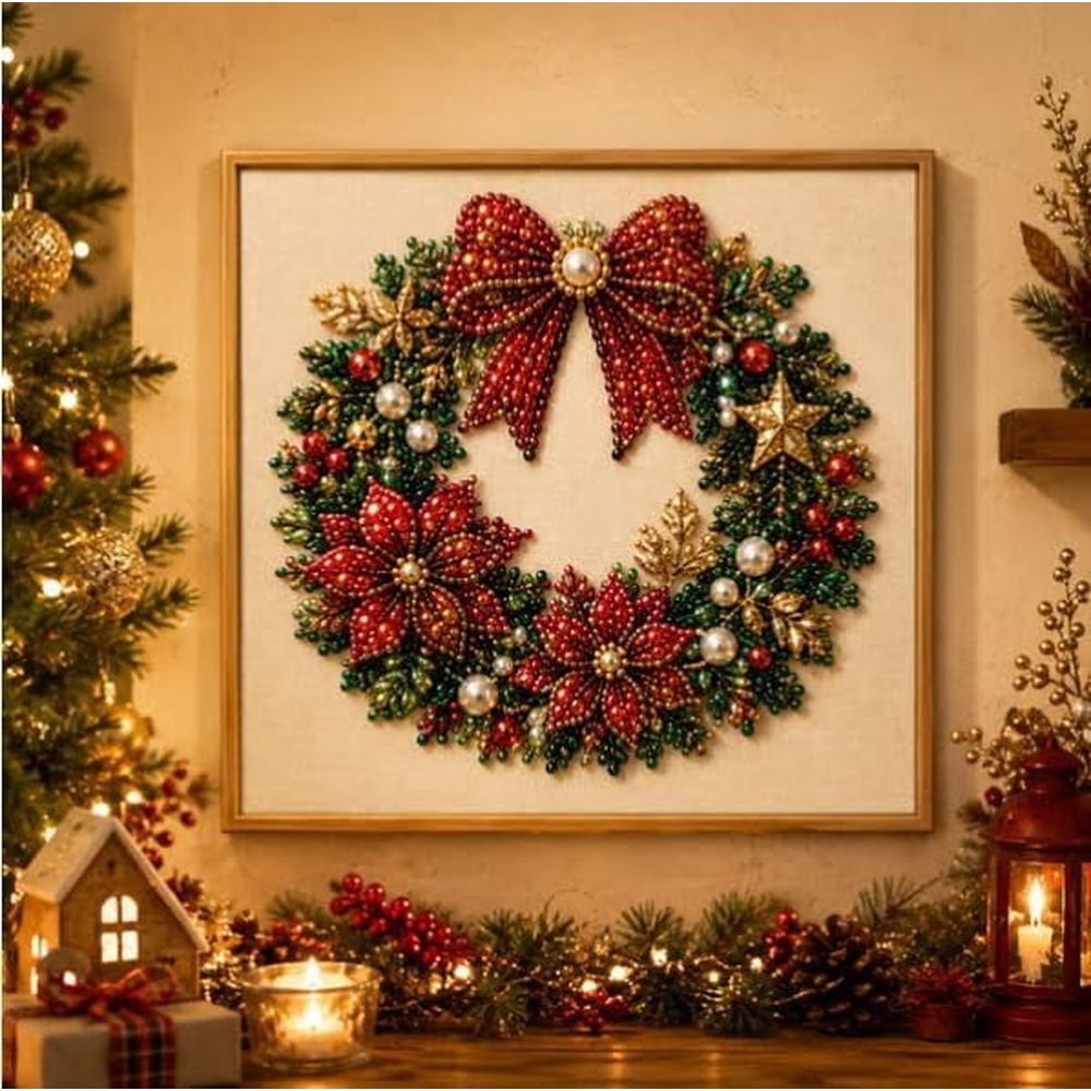 DIY Christmas Pearl Diamond Painting Art Kit with Frame, DIY 3D Pearl Art Craft Kit, Christmas Pearl Beads Art Craft for Adults Beginner, Gemstone Diamond Dots Beads for Home Wall Decor (G(Small))