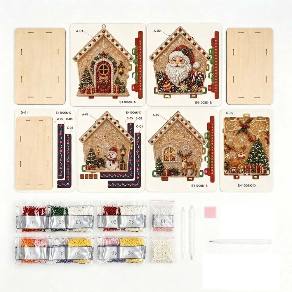 Christmas DIY Pearl Painting Wooden House, Wooden House Pearl Diamond Art Kit, 3D Diamond Handmade Painting Hanging Ornament for Holiday Party Decor & Christmas Trees, #01