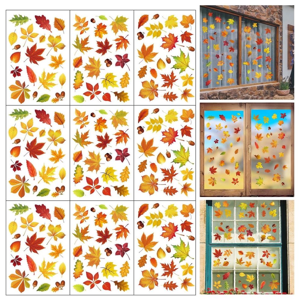 Autumn Maple Leaf Window Clings,Decoration Sticker,Fall Window Clings,9Pcs Thanksgiving Fall Maple Leaf Stickers - Autumn Window Wall Decals For Home Party Decor