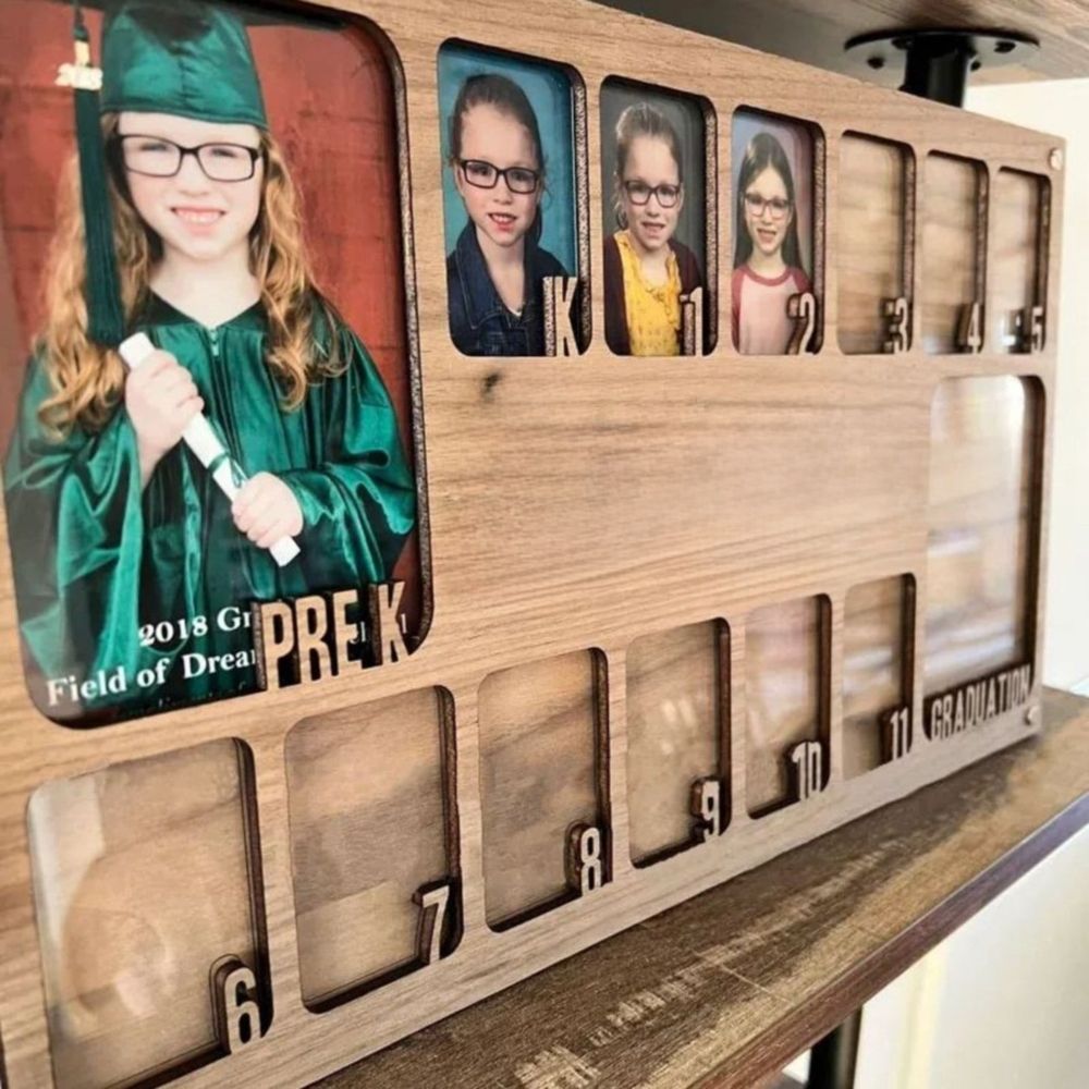 School Years Photo Frame,School Photo Frame,Pre-K To 12 Wooden School Years Picture Frame For 14 Photos,Pre-K To Graduation School Photo Frame,Graduation Keepsake For Graduation Gifts(B)