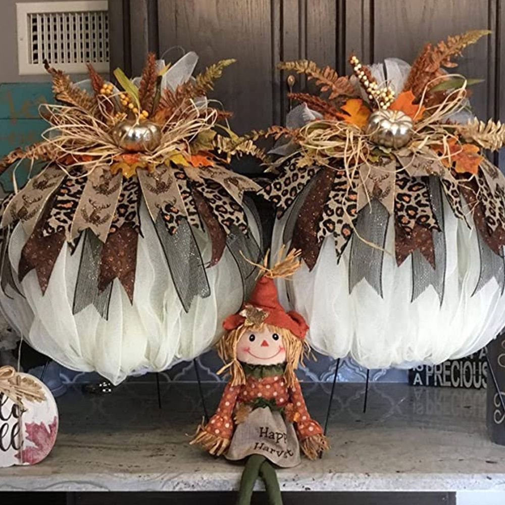 Garden Pumpkin Garland Metal Pack,Wire Wreath Frame,Autumn Pumpkin Shaped Metal Wreath,Large Metal Pumpkin Wreath Frame - Rustic Diy Thanksgiving Decor For Front Door(4Pc)