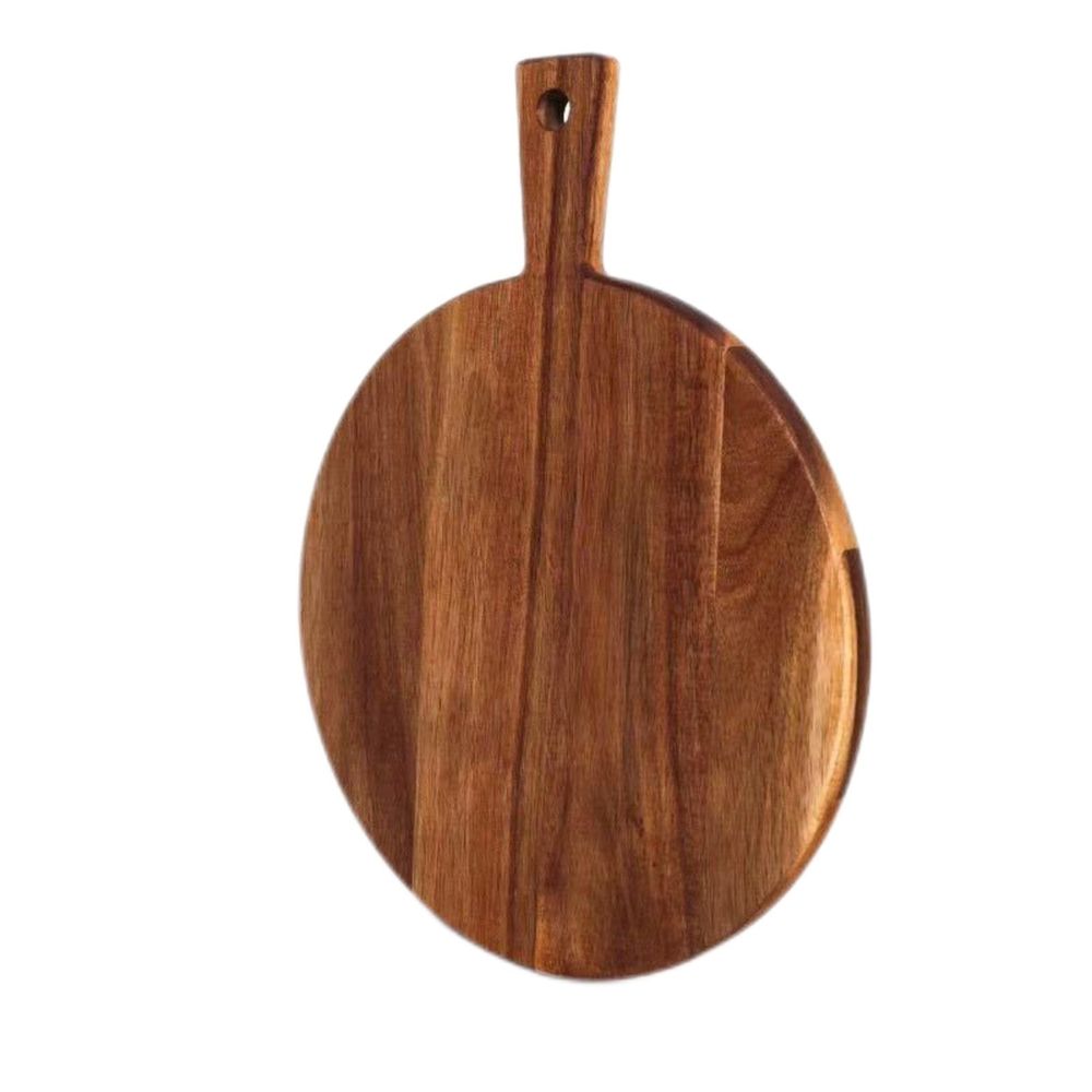 16" Round Wooden Chopping Board | Pizza & Serving Board for Meat, Cheese & Bread | Natural Wood Kitchen Cutting Board with Handle & Hanging Hole