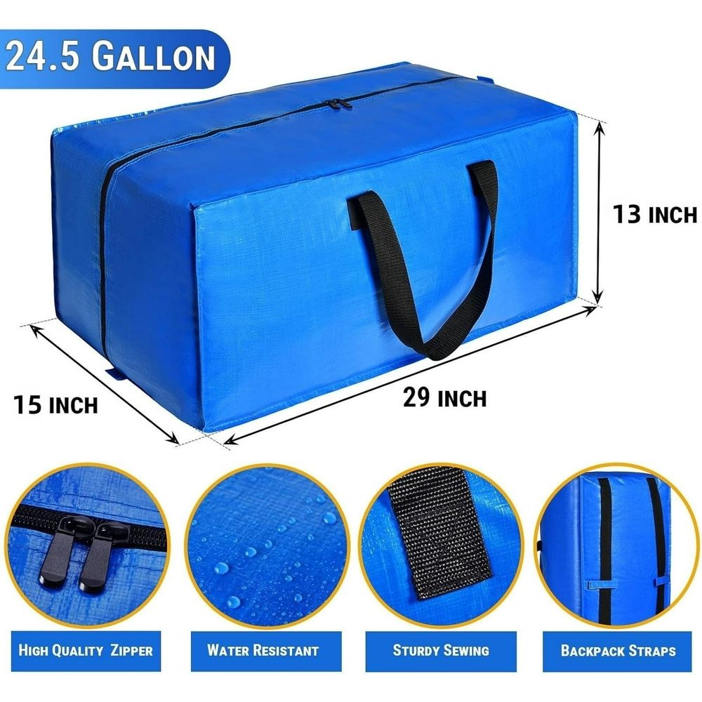 4 Pack Extra Large Moving Bags, Heavy Duty Blue Moving Tote Bags with Zippers & Carrying Handles, Clothes Storage Bags for Space Saving, Moving