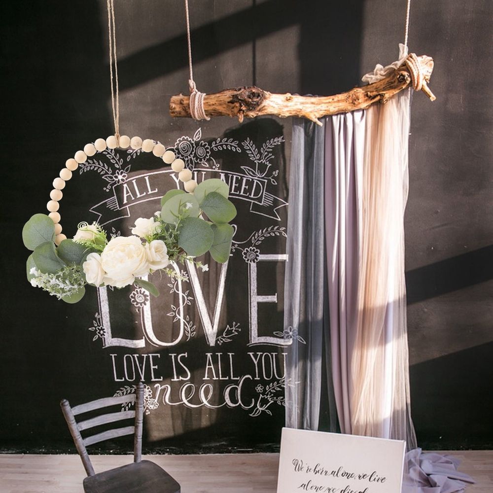 White Wood Beads Gar with Faux Flowers Rustic Valentine Wedding Home Decor