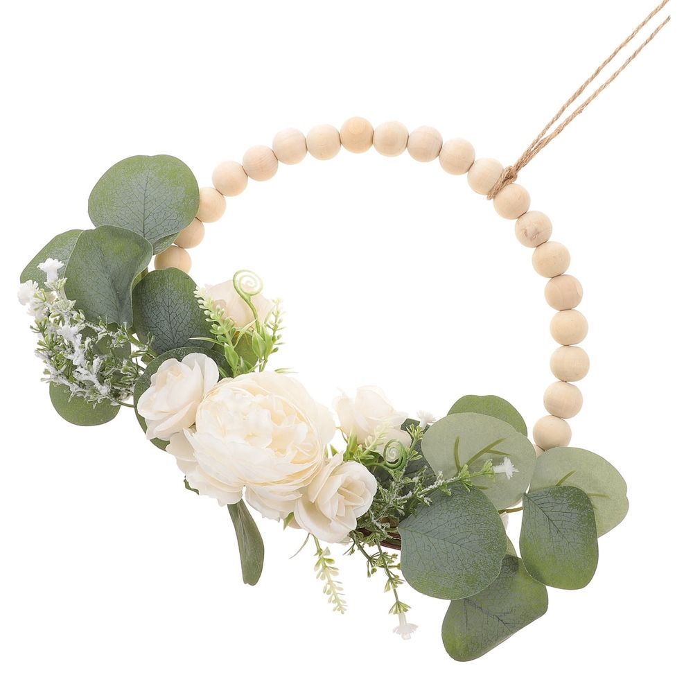White Wood Beads Gar with Faux Flowers Rustic Valentine Wedding Home Decor