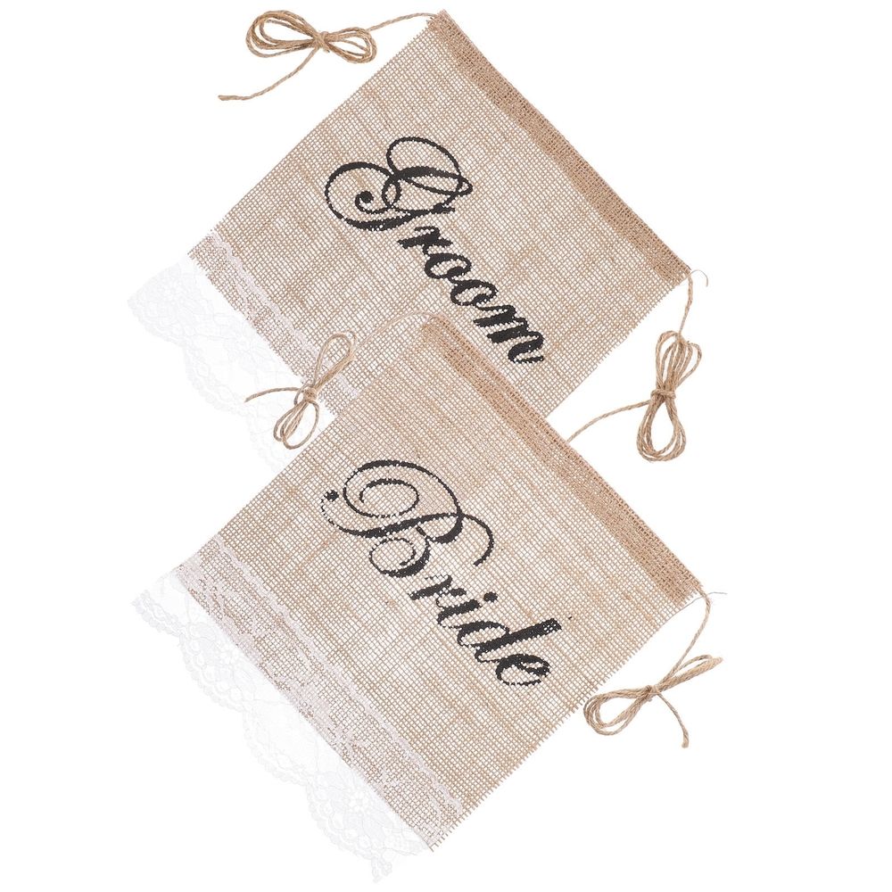 2pcs Hessian Chair Banner Wedding Decor Bride and Groom Rustic