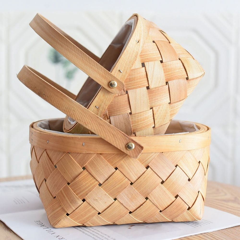 1Pc Handmade Chocolate Woven Basket for Storage Portable Flower and Sundries Organizer
