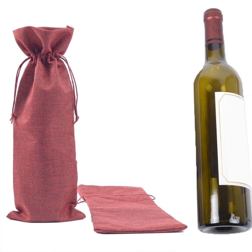 Set of 3 Jute Wine Bottle Bags with Rectangular Shape for Travel, Storage, and Packaging