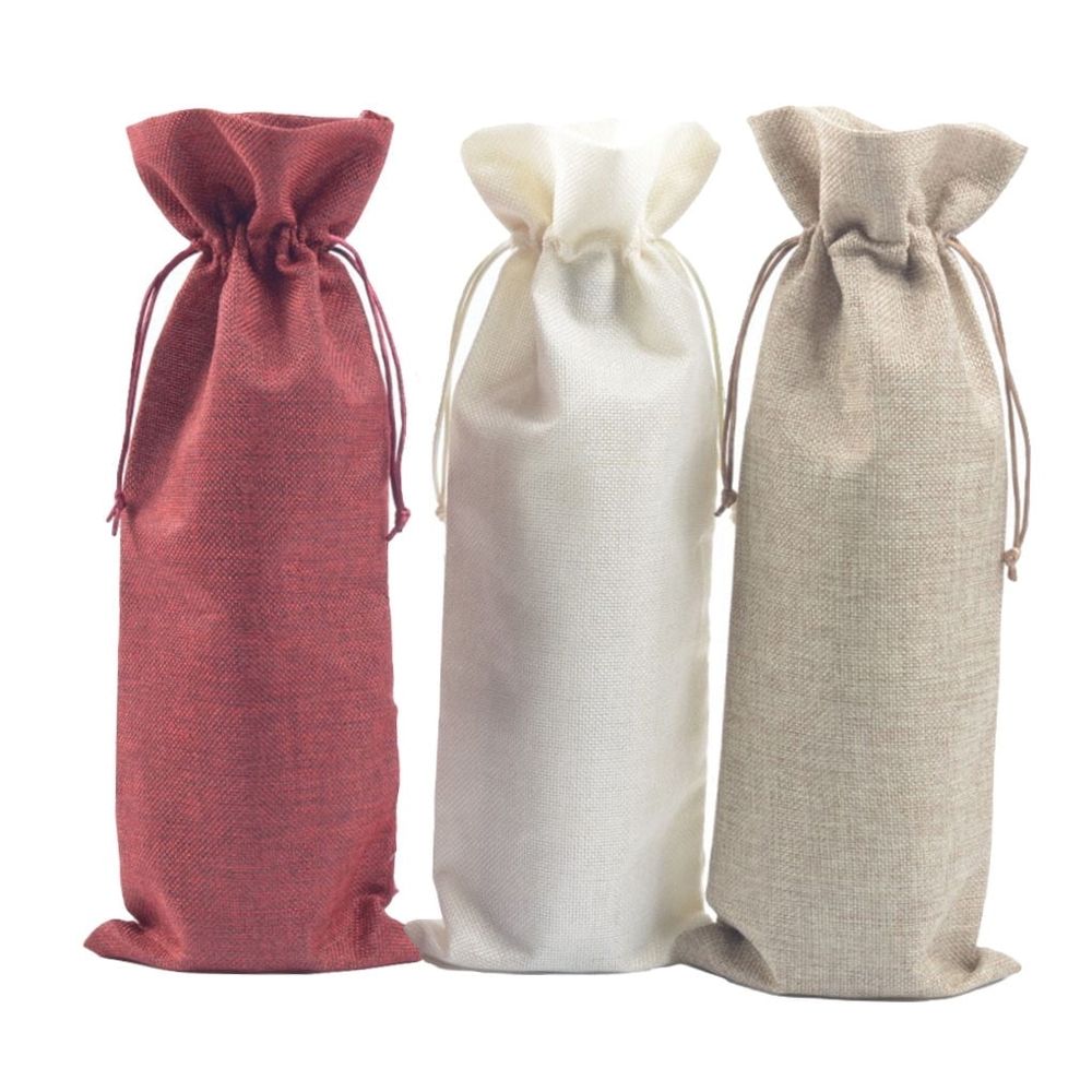 Set of 3 Jute Wine Bottle Bags with Rectangular Shape for Travel, Storage, and Packaging