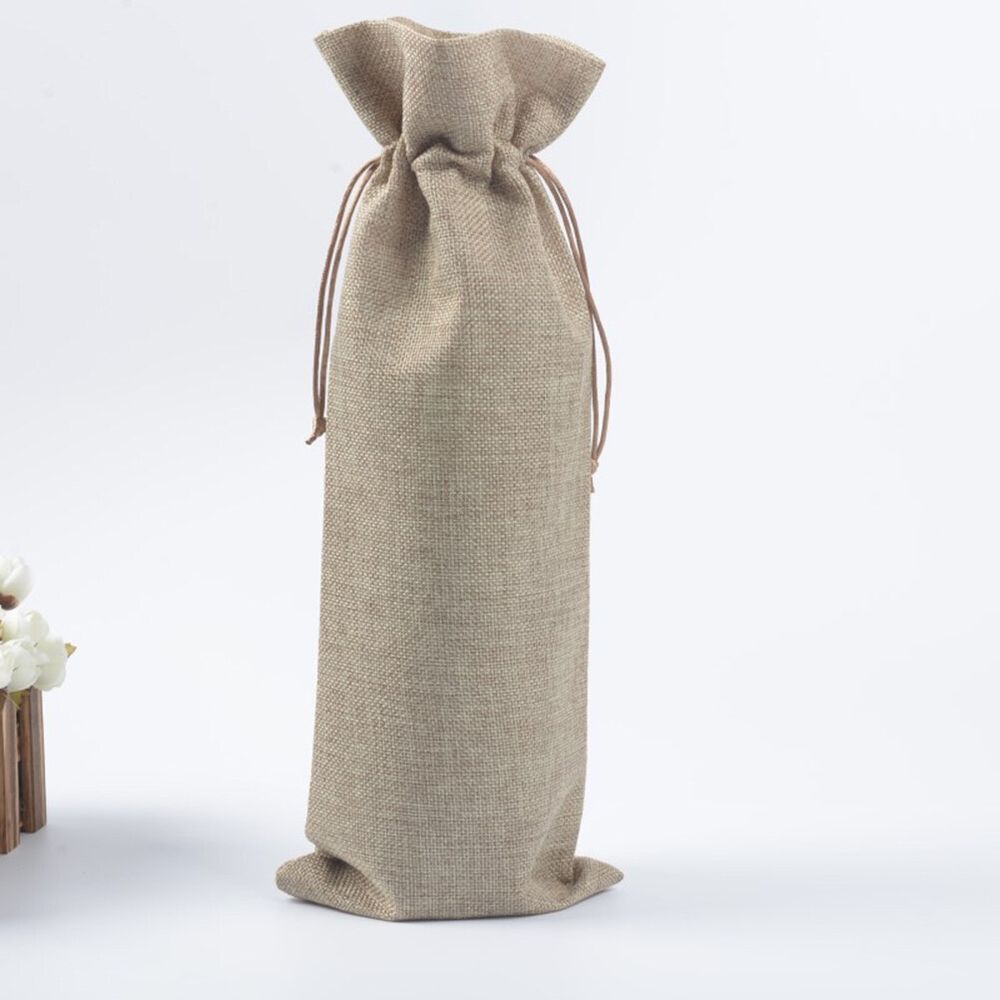Set of 3 Jute Wine Bottle Bags with Rectangular Shape for Travel, Storage, and Packaging