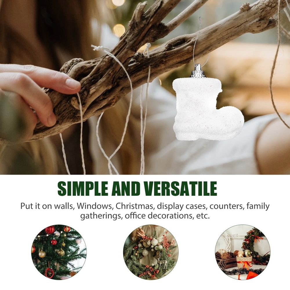 Lovely White Foam Boot-Shaped Pendants Christmas Home Decorations 10Pcs