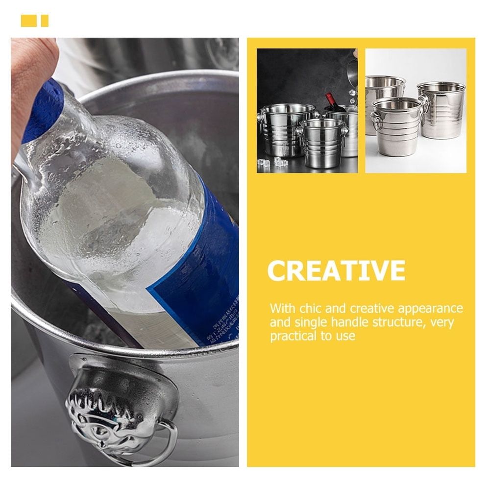 Silver Stainless Steel Ice Bucket Double Handle for Bar Ktv Party Decor