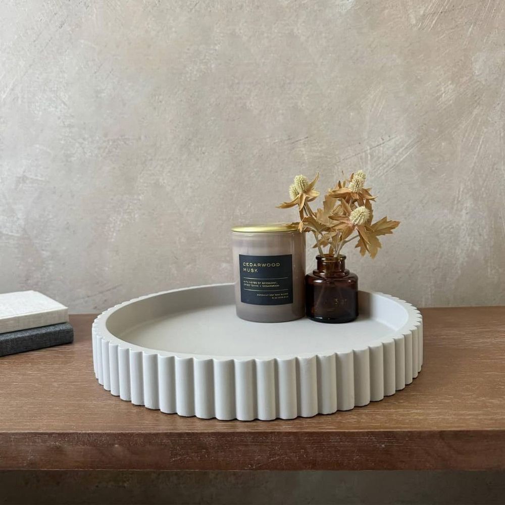 Concrete Round Decorative Tray for Coffee Table, 1 Piece Home Decor Tray for Table – Textile, for Concrete Round Decorative Tray for Coffee Table