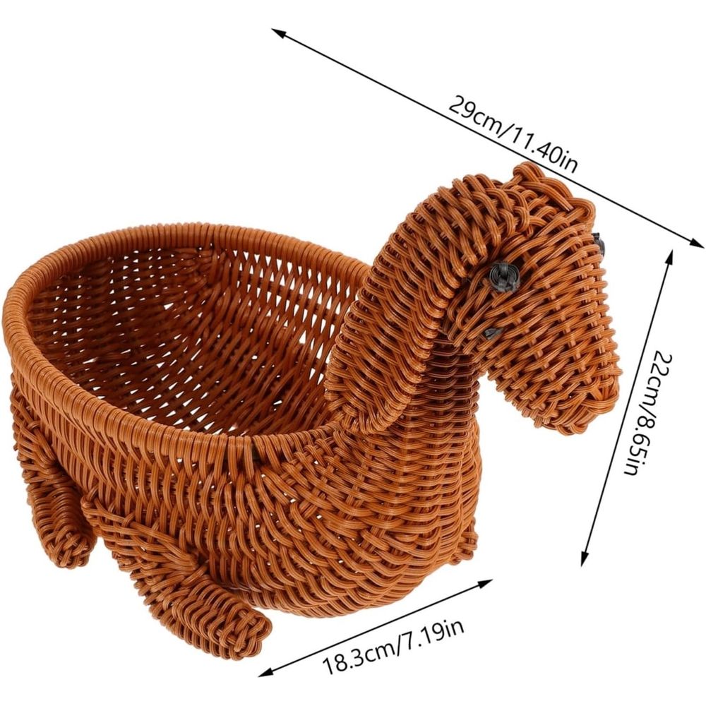 Woven Dog Shaped Storage Basket with Imitation Rattan Design, Cute Organizing Bin for Small Items Desk Decor, Multi Functional Decorative Container (Brown)