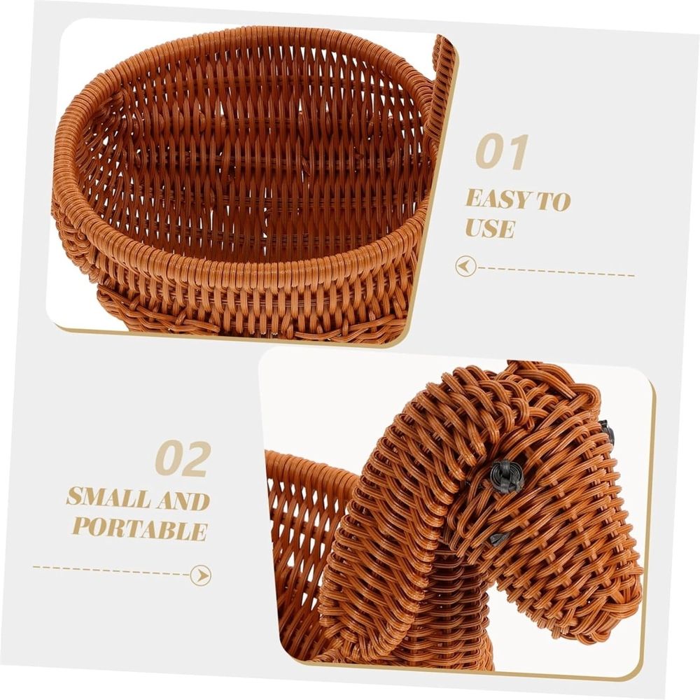 Woven Dog Shaped Storage Basket with Imitation Rattan Design, Cute Organizing Bin for Small Items Desk Decor, Multi Functional Decorative Container (Brown)