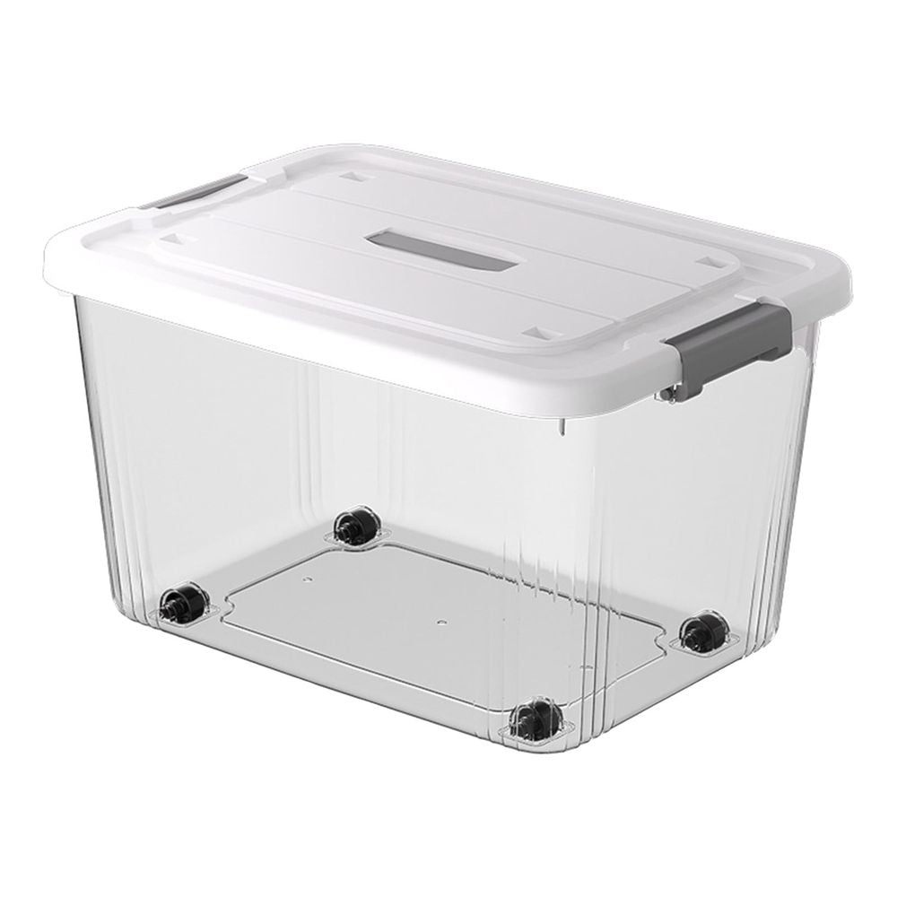Extra Large Plastic Storage Container with Rolling Wheels, Heavy Duty Organizer Box for Garage Home, Portable Stackable Bin (Clear, 45x33cm)