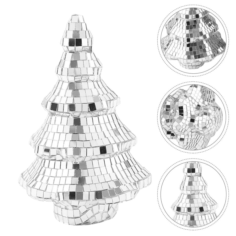 Silver Tabletop Christmas Tree with Reflective Disco Balls for Parties