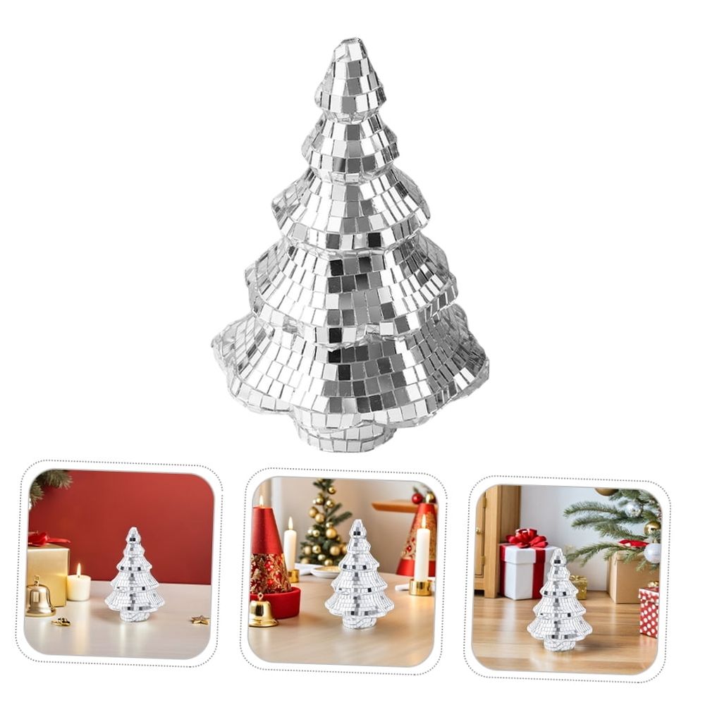 Silver Tabletop Christmas Tree with Reflective Disco Balls for Parties