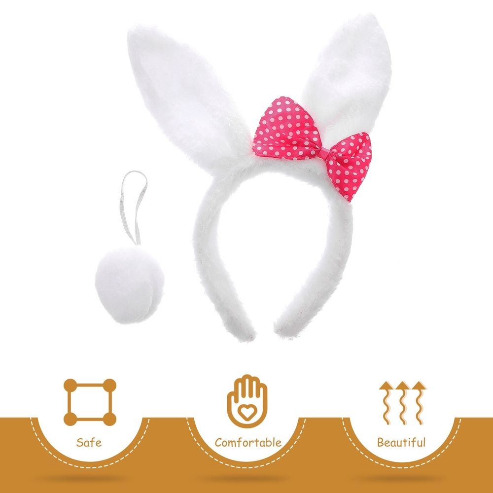 Bunny Rabbit Ear Headband and Tail Set 2 Pcs for Easter Party Costume