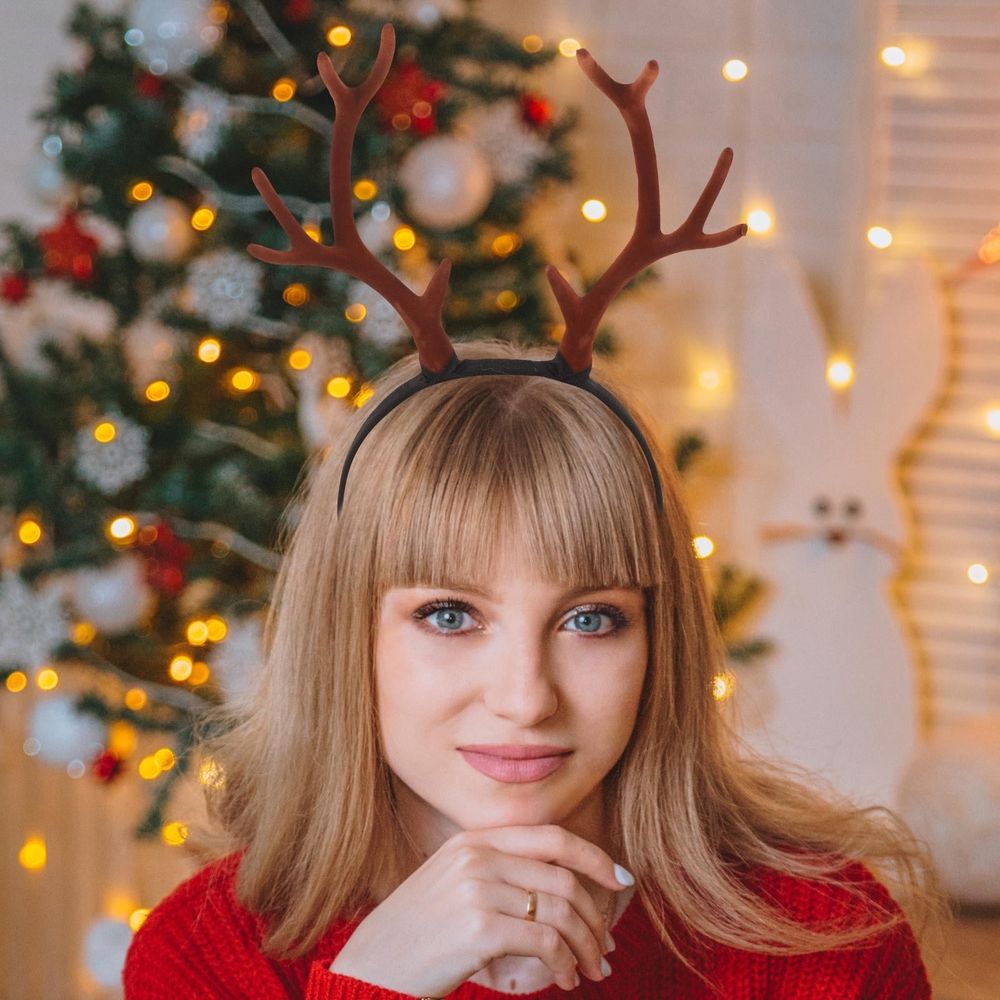Deer Horn Headband, Fawn Antler Hair Hoop, Plastic Coffee Color, 1 Set for Christmas Party, Holiday Costume, Photo Props