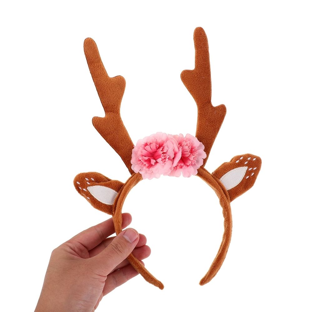 Reindeer Antlers Headband with Ears and Floral Accents, Christmas Party Costume Accessory for Women and Girls