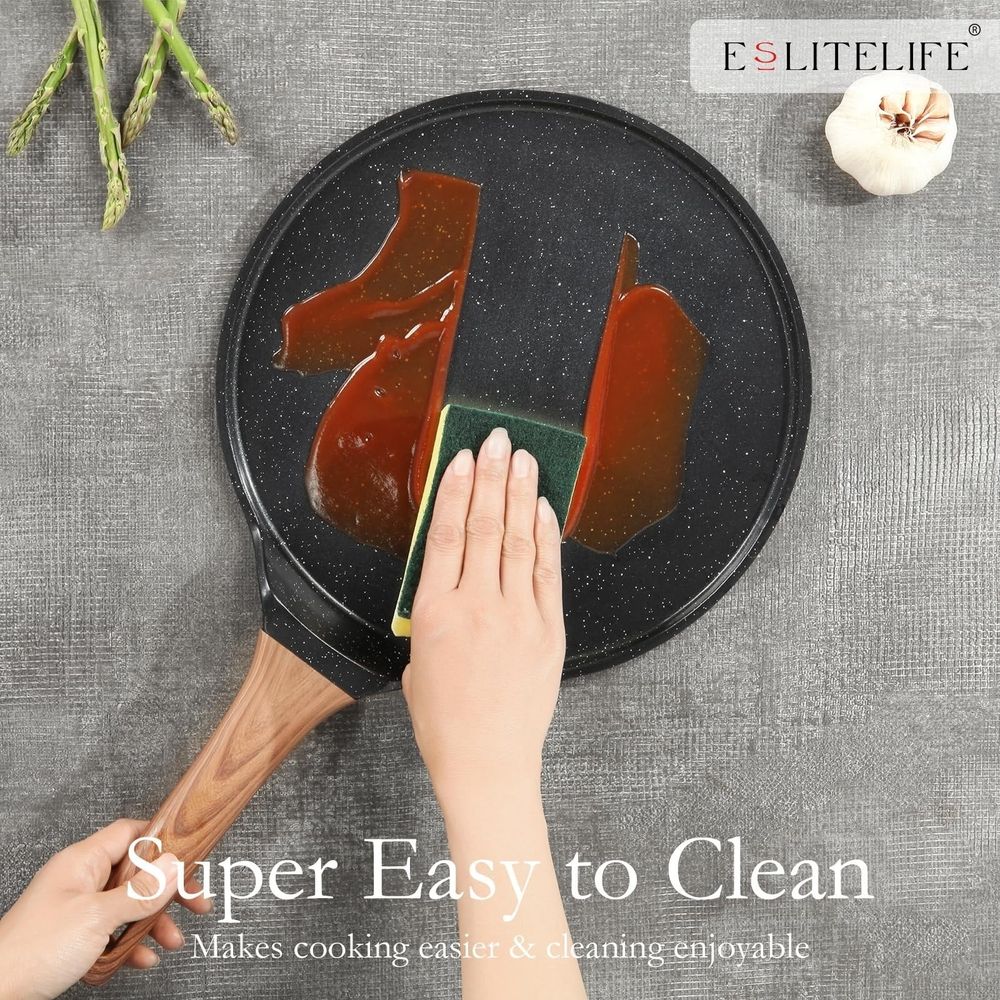 Cooking Utensils under $20,Onstick Crepe Pan With Spreader 9.5 Inch Coating Flat Skillet Tortilla Pan Compatible With All Stovetops