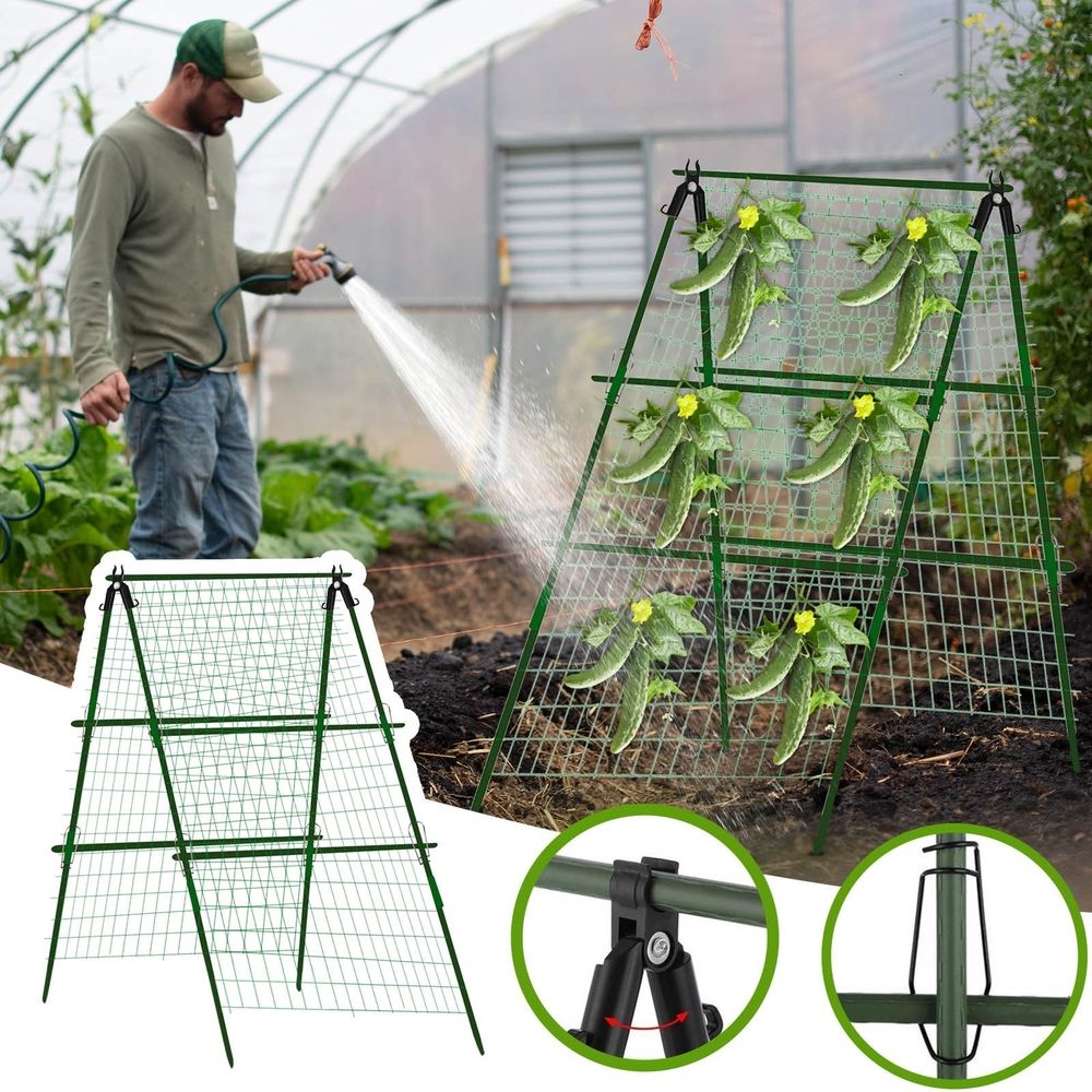 Garden Cucumber Trellis for Climbing Plants Outdoor, 47x15 inch A Frame Cucumber Trellis for Garden Raised Bed, Plant Support for Vegetable Vine Pea Bean, with Netting, Green