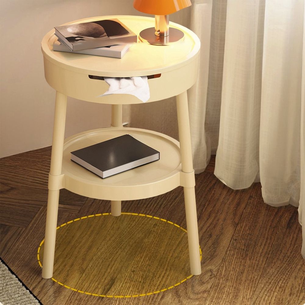 Modern Side Table with Drawer, Multifunctional 2 Tier End Table with Shelf, Wood Grain Nightstand with Storage for Living Room, Bedroom, Office, Dorm