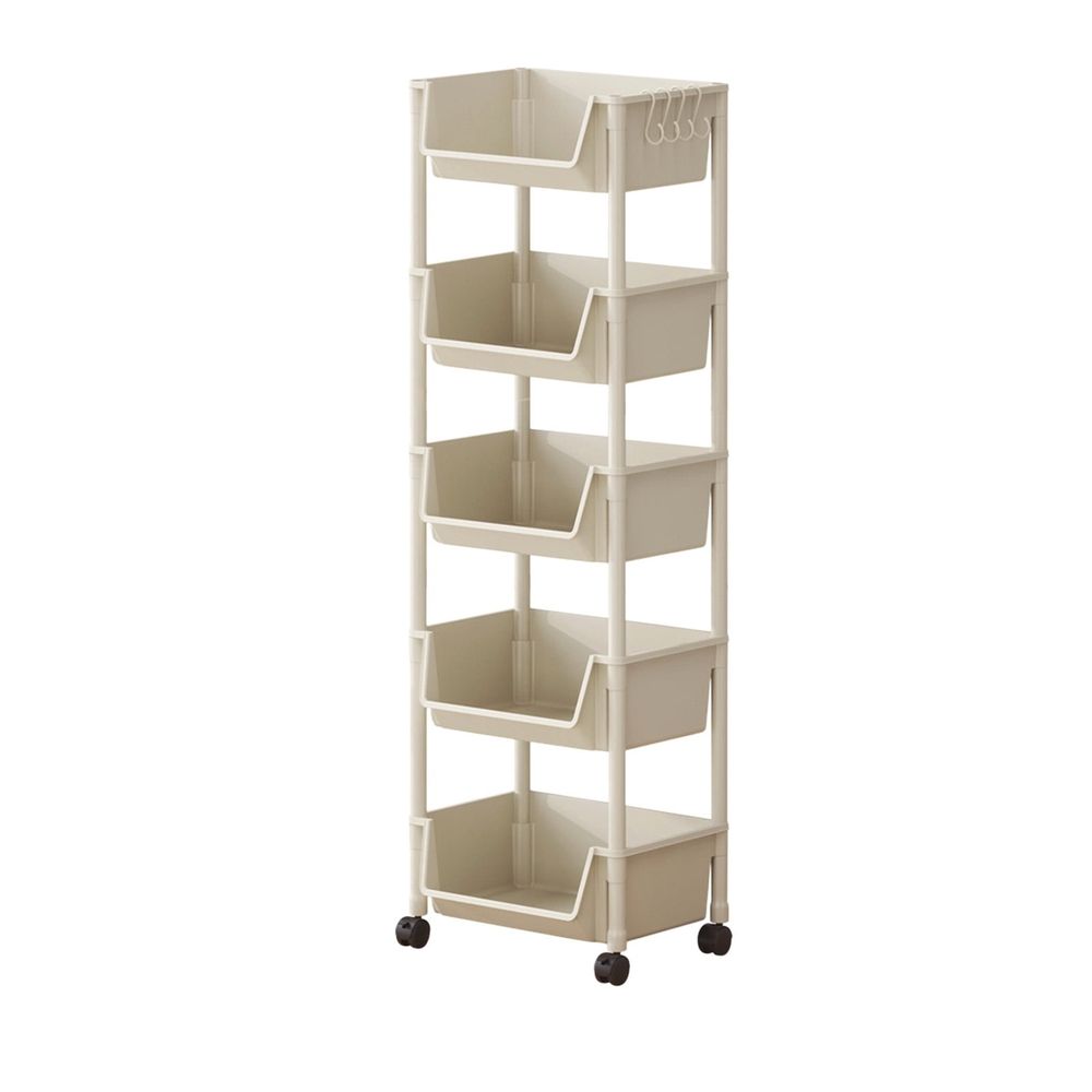 5-Tier Rolling Utility Cart,Multifunctional Storage Organizer with Plastic Shelf & Metal Wheels,Storage Cart for Kitchen,Bathroom,Living Room,Office,White