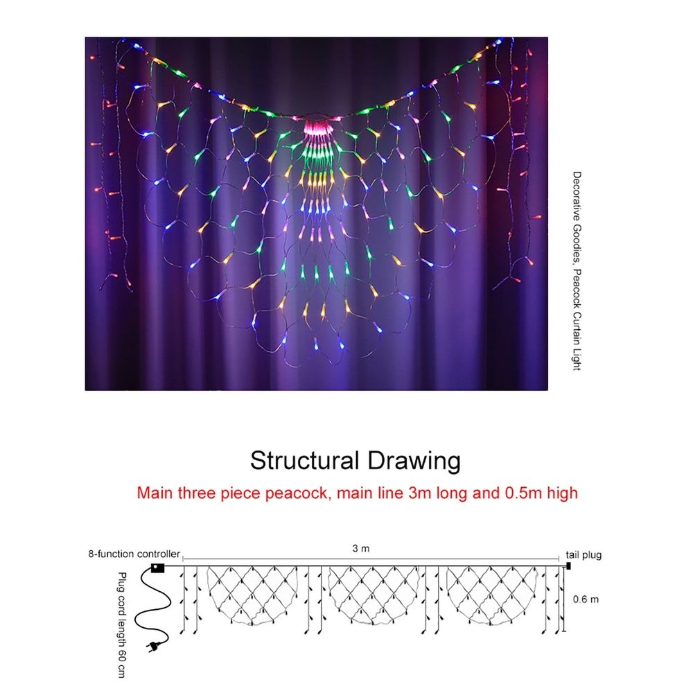 LED Peacock Net Lights Fishing Net Lights Christmas Decorative Lanter Lights Outdoor rainproof for Festive Tree Garden Party Decorations