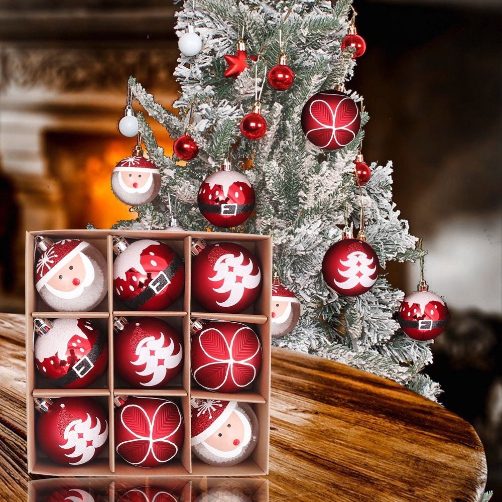 Christmas Gifts 9Pc Christmas Ball Ornament Christmas Tree - Shatterproof Christmas Tree Ornament Hanging Balls for Festive Wedding Party Decorations (Red, 2.36in-6cm)