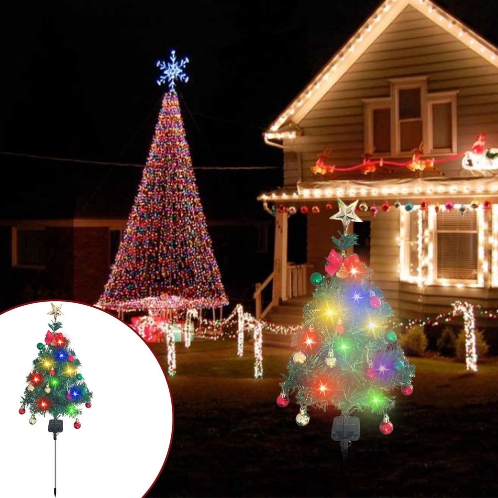 Outdoor Christmas Decor Solar Christmas Tree Lamp, Garden Decoration, Lawns LED Color Lamp, Outdoor Landscapes Lamp for Garden, Patio, Yard, Flowerbed, Parties,With12 Christmas Balls