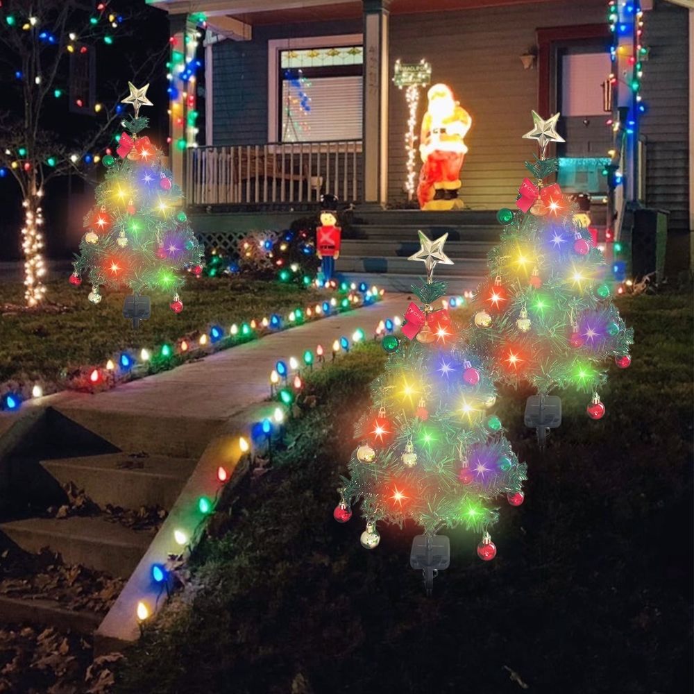 Outdoor Christmas Decor Solar Christmas Tree Lamp, Garden Decoration, Lawns LED Color Lamp, Outdoor Landscapes Lamp for Garden, Patio, Yard, Flowerbed, Parties,With12 Christmas Balls