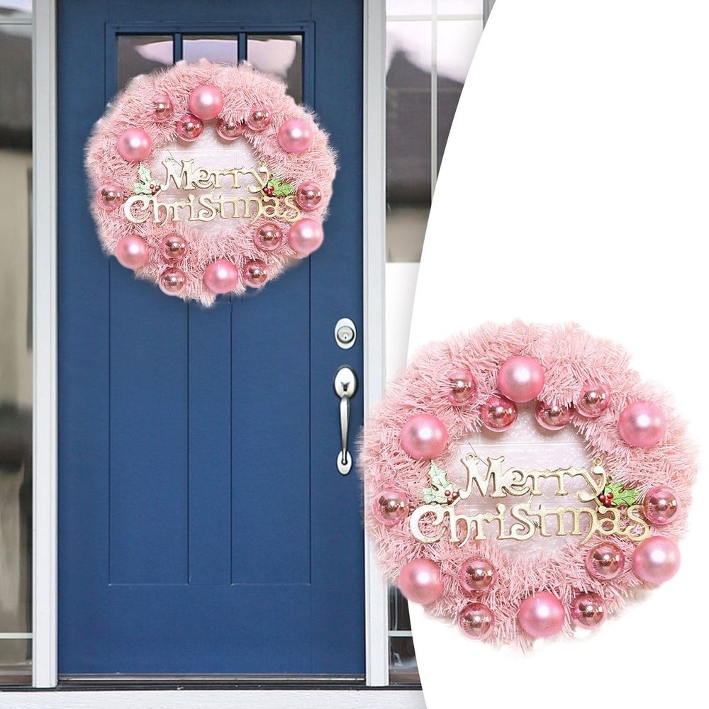 Wreath Wreath Christmas Wreaths for Front Door 18 Inch with Merry Christmas Sign Holiday Door Wreath Xmas Wreath for All Seasons Home Decor Pink