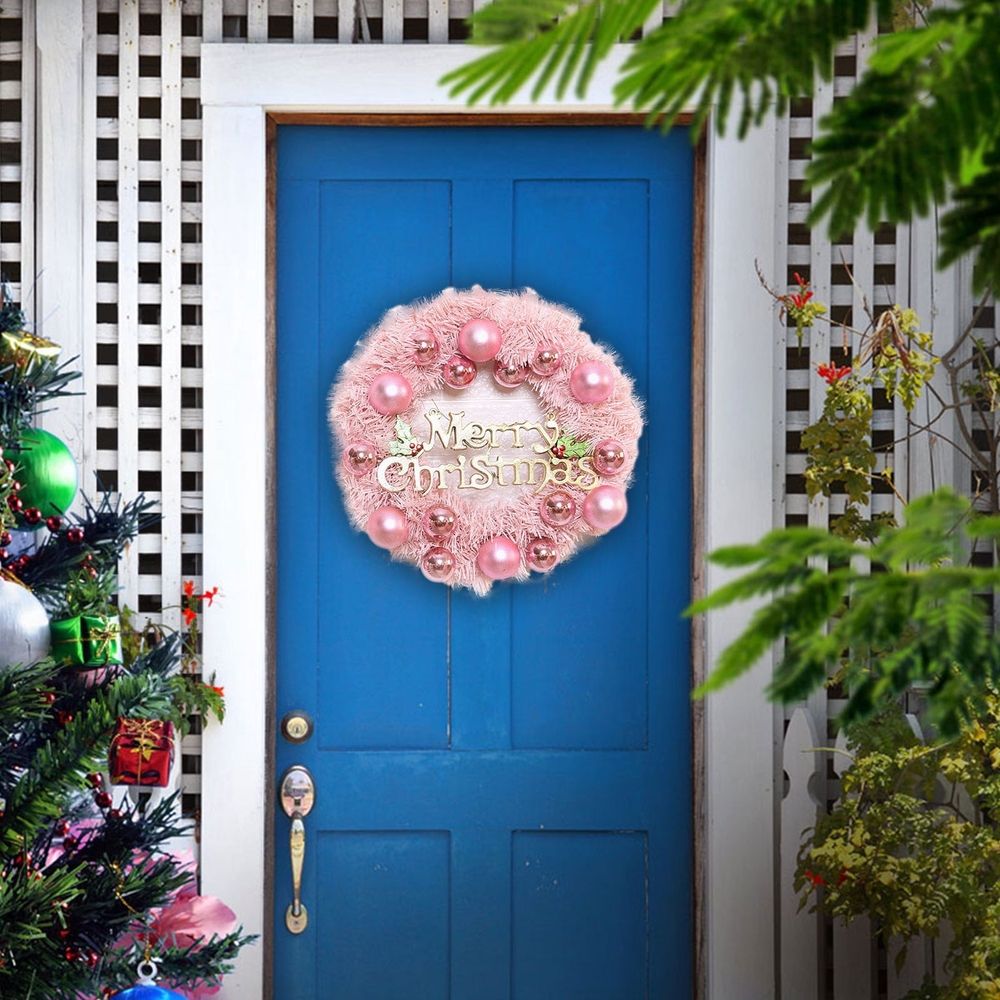 Wreath Wreath Christmas Wreaths for Front Door 18 Inch with Merry Christmas Sign Holiday Door Wreath Xmas Wreath for All Seasons Home Decor Pink