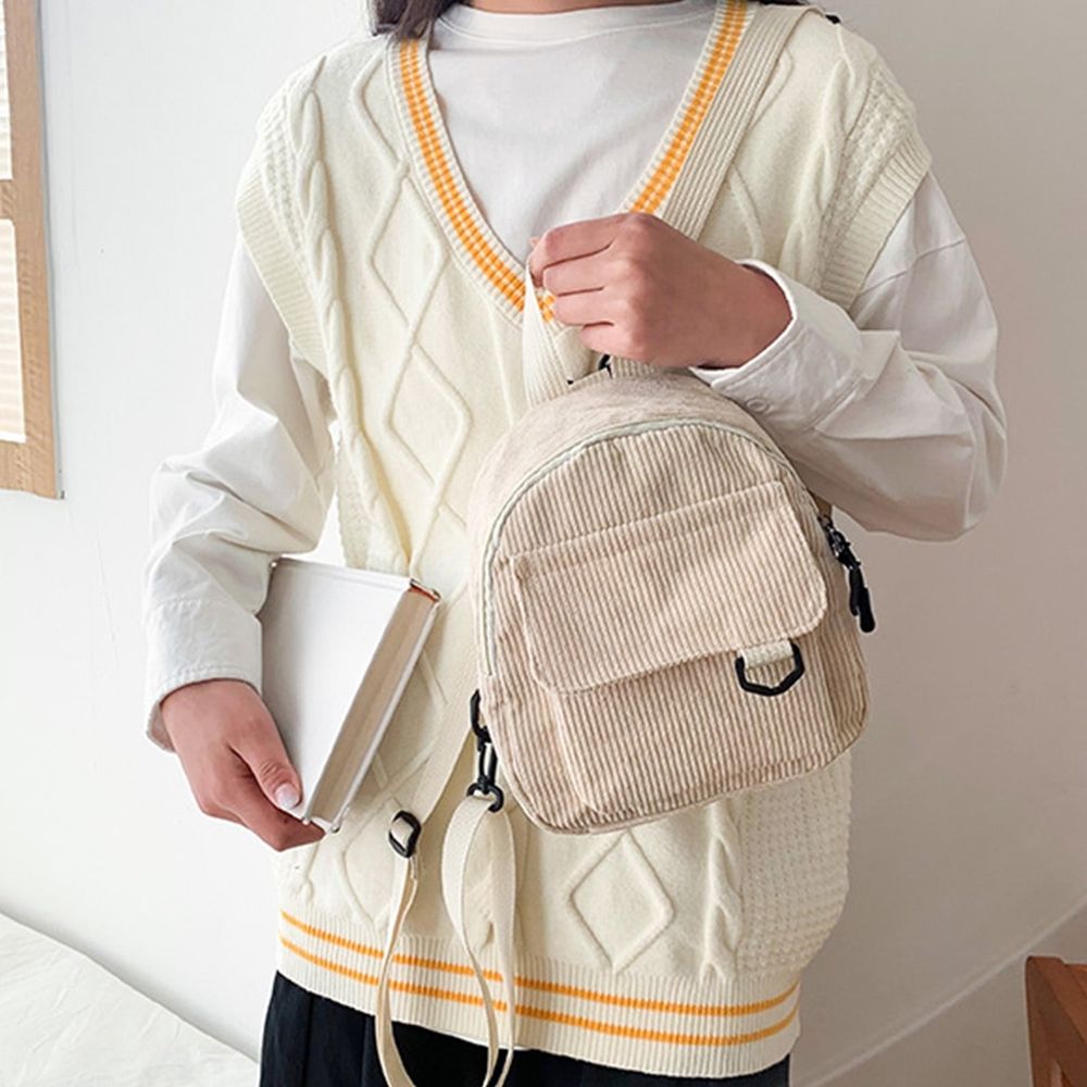 Mini Backpack for Women, Corduroy Backpack, Women Travel Corduroy Bag, Adjustable Shoulder Strap Backpack, Casual Daypack, White