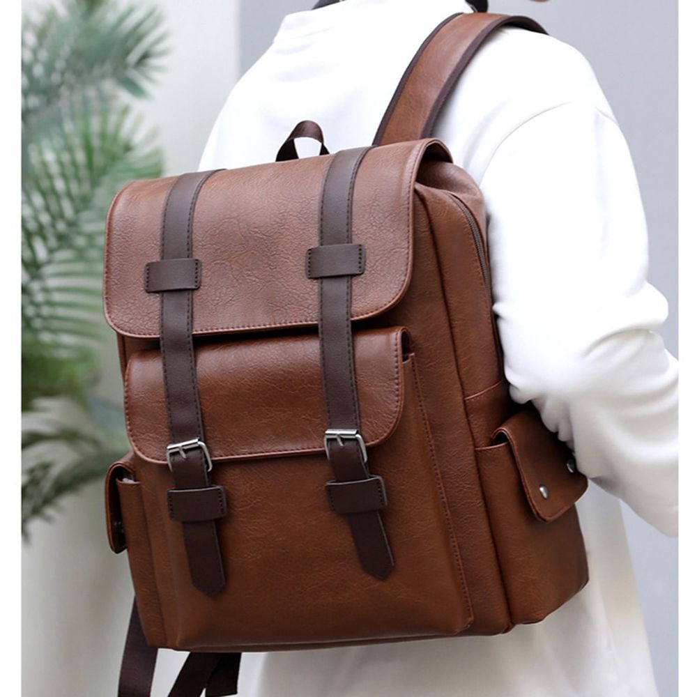 Leather Laptop Backpack for Women Men, Large Capacity Work Backpack, Business BackPack, College Travel Casual Backpack, Bookbag, Coffee