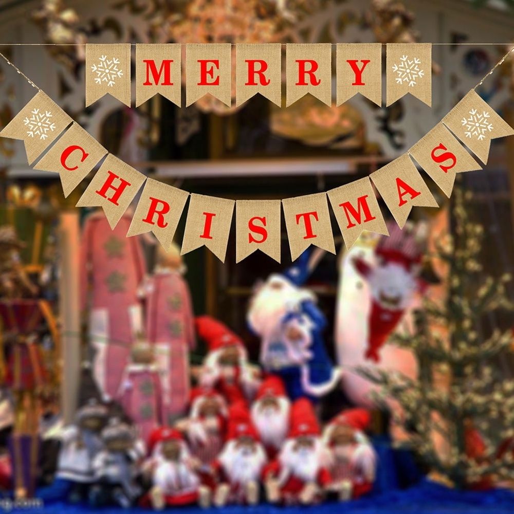 Merry Christmas Letter Banner, Multi-Color Linen Holiday Decoration, 7.5 Feet Party Garland for Festive Celebrations