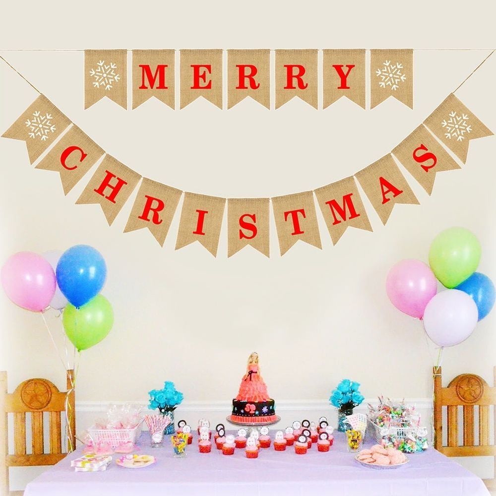 Merry Christmas Letter Banner, Multi-Color Linen Holiday Decoration, 7.5 Feet Party Garland for Festive Celebrations