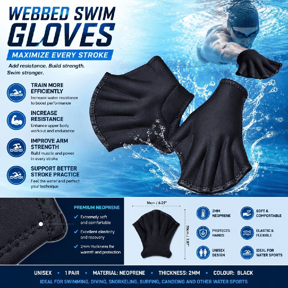 Swimming Gloves Aquatic Gloves Helping Upper Body Resistance, Webbed Swim Gloves Well Stitching, No Fading, Sizes Men Women Adult Children Aquatic Fitness Water Resistance Training