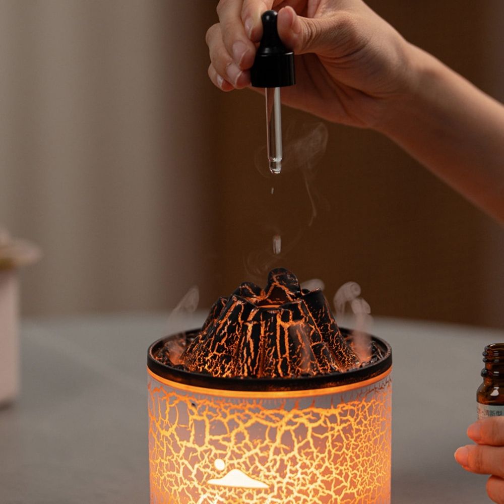 Humidifiers for Bedroom Kid Aromatherapy Essential Oil Diffuser, 180ML Cool Mist Diffuser/Humidifier with Flame & Volcano 2 Mist Mode, for Bedroom,Office, Timer & Auto Shut-Off, Gift