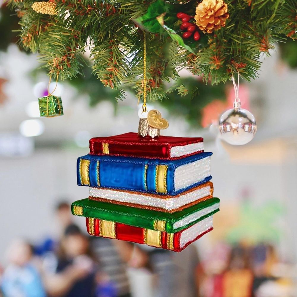 Book Decor Ornament Glass Window Hanging Acrylic Christmas Tree-Shaped Coffee Star Bookish Gifts for Teacher Book Lovers Decorations Accessories