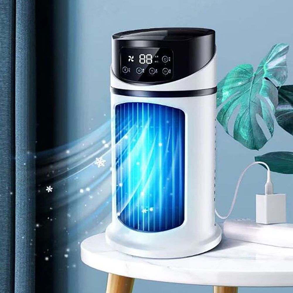 Desktop Fan with Cooling Humidifier, USB Multifunctional Air Cooler with Timer, RGB 5-Speed Fan for Home Dorm Office