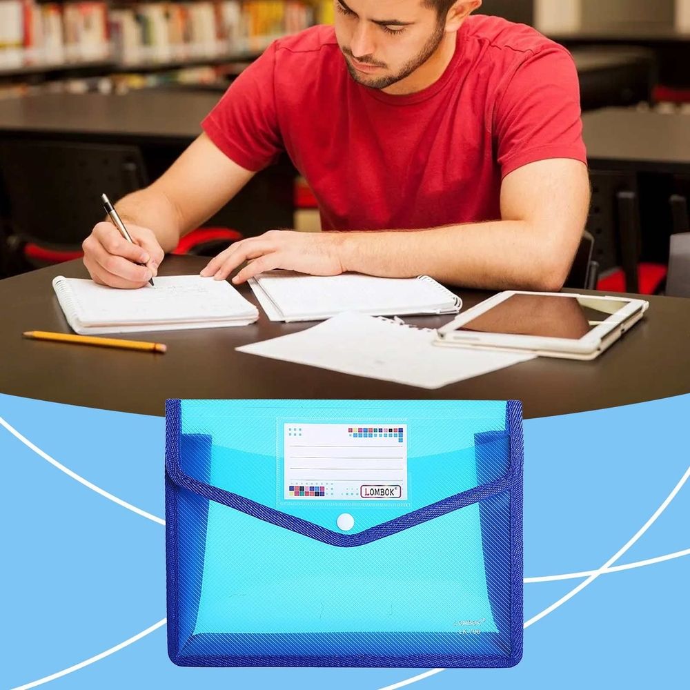 Plastic File Folders A4 Size 2PCS Expandable Document Folder Plastic Envelope Expanding File Wallet Organizer Documents Folder with Snap Closure and Pocket,Waterproof Transparent Pouch \ufeff