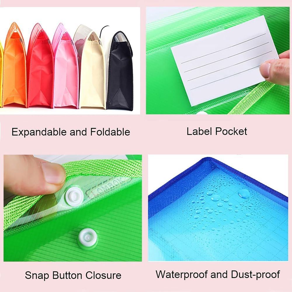 Plastic File Folders A4 Size 2PCS Expandable Document Folder Plastic Envelope Expanding File Wallet Organizer Documents Folder with Snap Closure and Pocket,Waterproof Transparent Pouch \ufeff