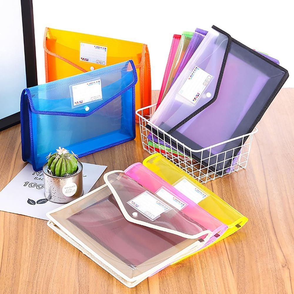 Plastic File Folders A4 Size 2PCS Expandable Document Folder Plastic Envelope Expanding File Wallet Organizer Documents Folder with Snap Closure and Pocket,Waterproof Transparent Pouch \ufeff