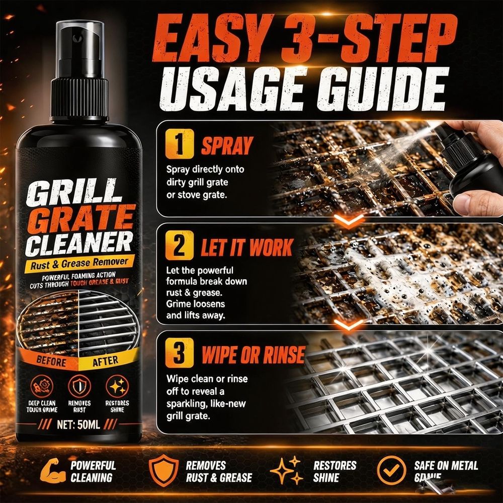 Portable BBQ Grill Cleaner Spray, 50ml Rust and Grease Remover, Heavy Duty Descaling Solution for Metal Grates and Stoves