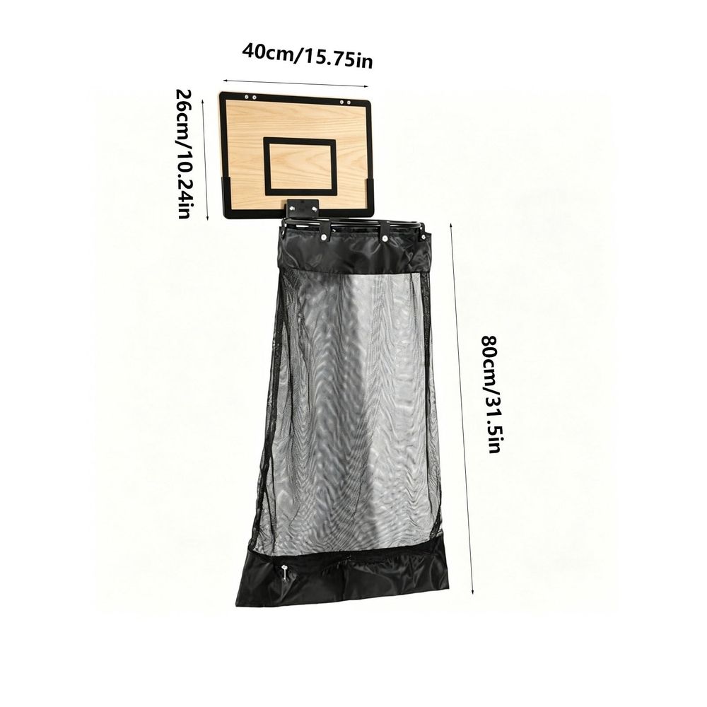 Over The Door Basketball Laundry Hamper, Mesh Hanging Clothes Basket with Wood Grain Backboard, Large Capacity Storage Organizer for Bedroom, Bathroom, Dorm
