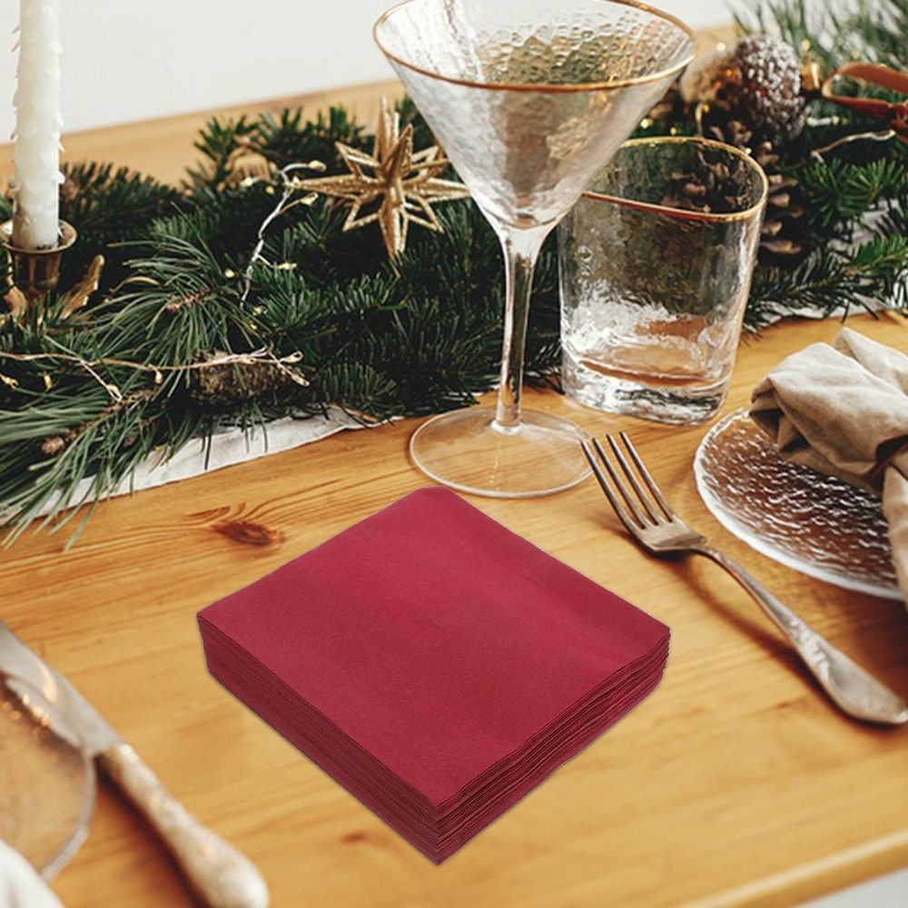 50 Pcs Dark Red Cocktails Napkins Disposable Soft Absorbent Paper Napkins for Kitchen Dinner Party Wedding or Everyday Use