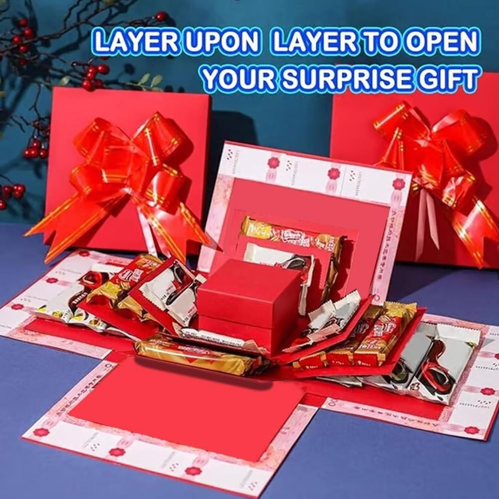 Surprise Photo Album Box Kit, Expandable 5-Layer Memory Gift Box with Storage for Pictures, Cards, Candies, Unique DIY Scrapbook for Special Occasions